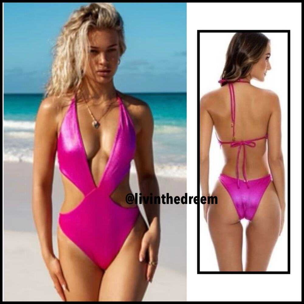 Luli Fama Babes Just Want Sun Deep V Monokini SZ XL $180